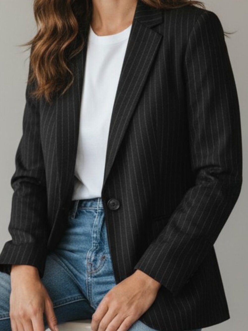 Chaps blazer Womens Extra Small black pinstripe vintage